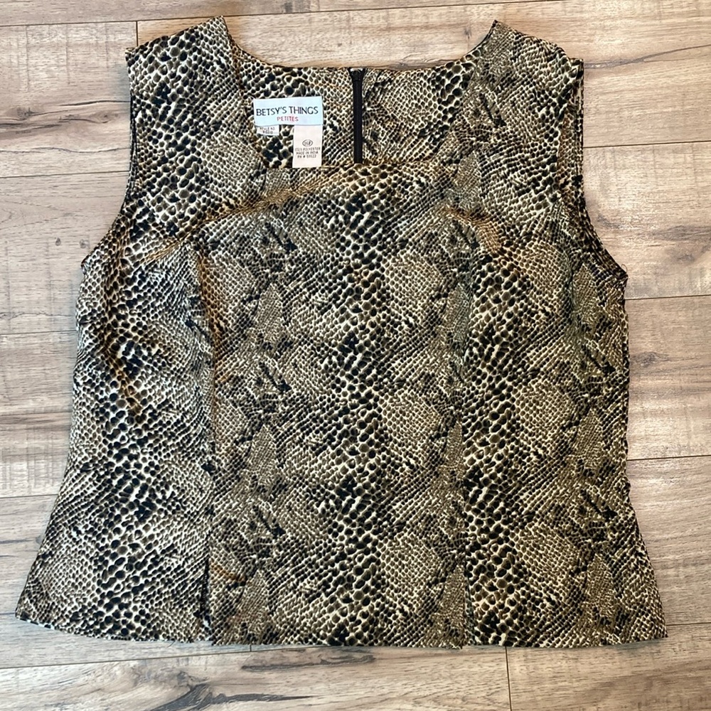 Vintage Snakeskin Print Square Neck Tank 16 P Petite (P34)